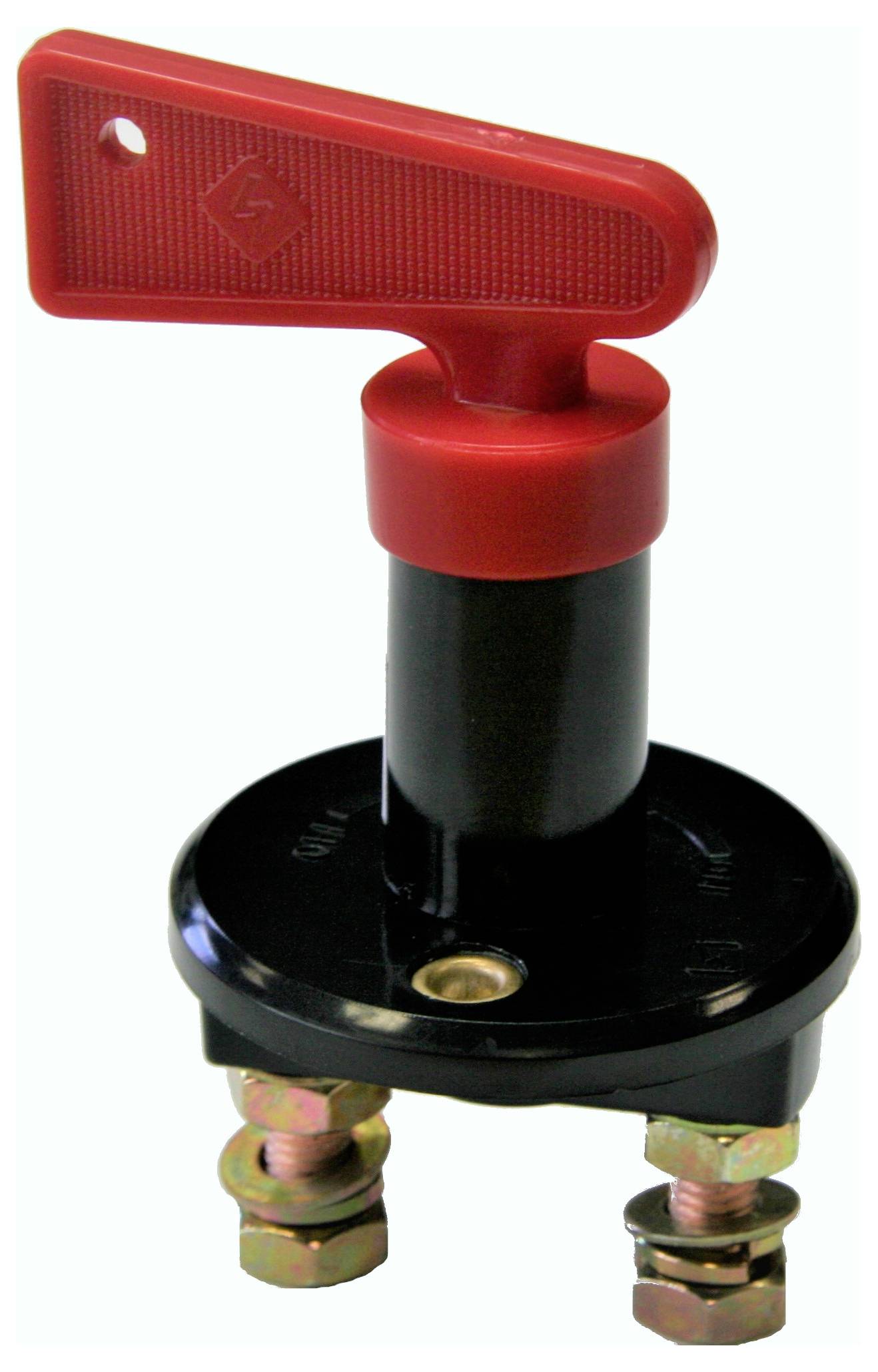 Crveni i crni prekidač glavne baterije s uklonjivim ključem, dizajniran za isključivanje napajanja u automobilskim ili pomorskim primjenama.