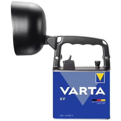 Crna baterijska lampa s Varta baterijskim odsjekom od 6V ispod nje.
