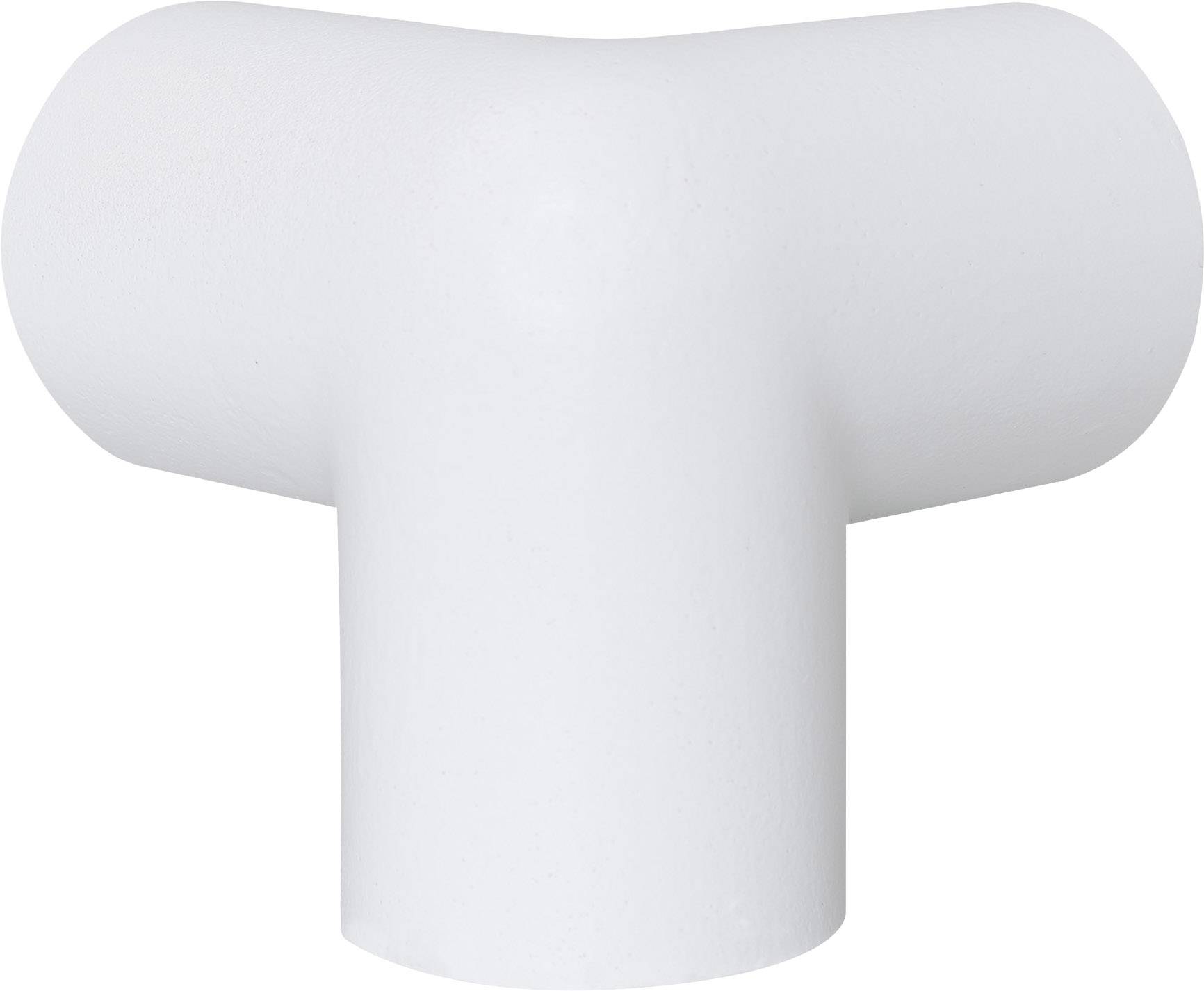 Bijeli plastični T-komad za spajanje cijevi u sustavu sanitarne ili ventilacijske instalacije.