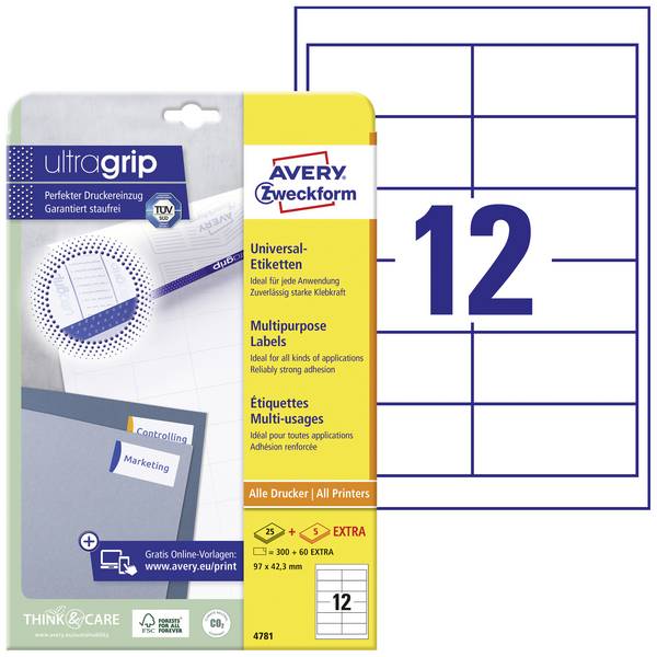 Avery-Zweckform 4781 univerzalne naljepnice 97 x 42.3 mm papir bijela 360 St. trajno prianjanje  tintni pisač, laserski pisač, laserski pisač u boji, mašina za kopiranje, kopirni uređaj u boji, rukopis
