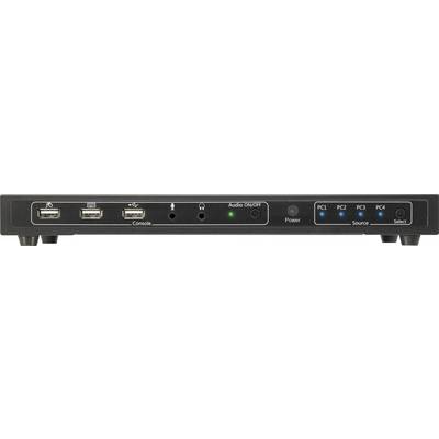 KVM preklopnik s USB priključcima, audio priključcima i LED indikatorima za napajanje, izvor i status računala.