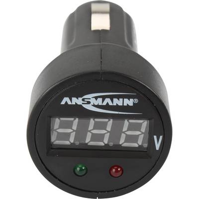 Digitalni voltmetar s zaslonom prikazuje '12.3 V'. Gore natpis 'Ansmann', dolje dvije LED-ice, jedna zelena, jedna crvena.
