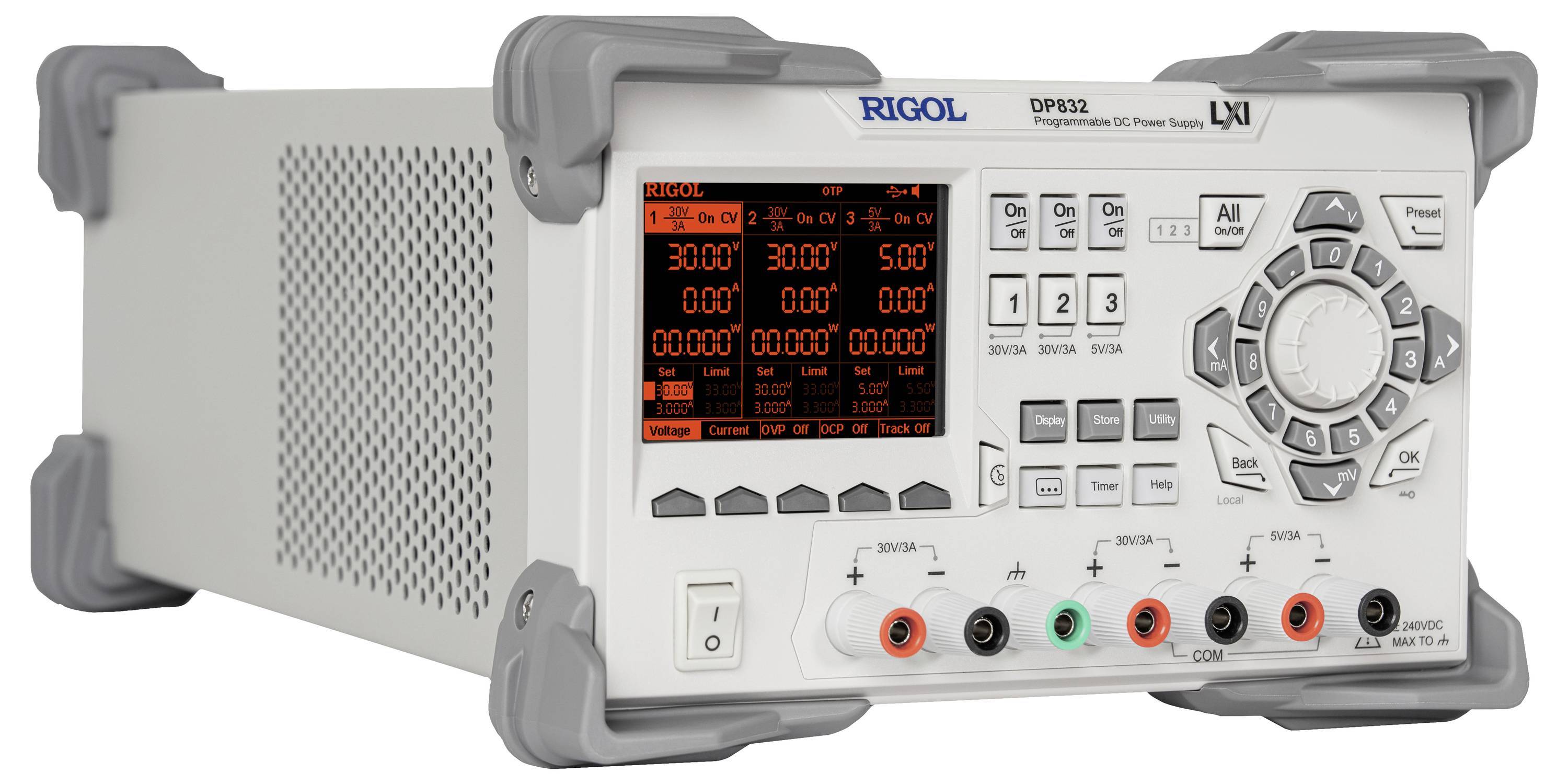 Laboratorijski izvor napajanja s digitalnim zaslonom, tipkama i priključcima za precizno podešavanje napona.