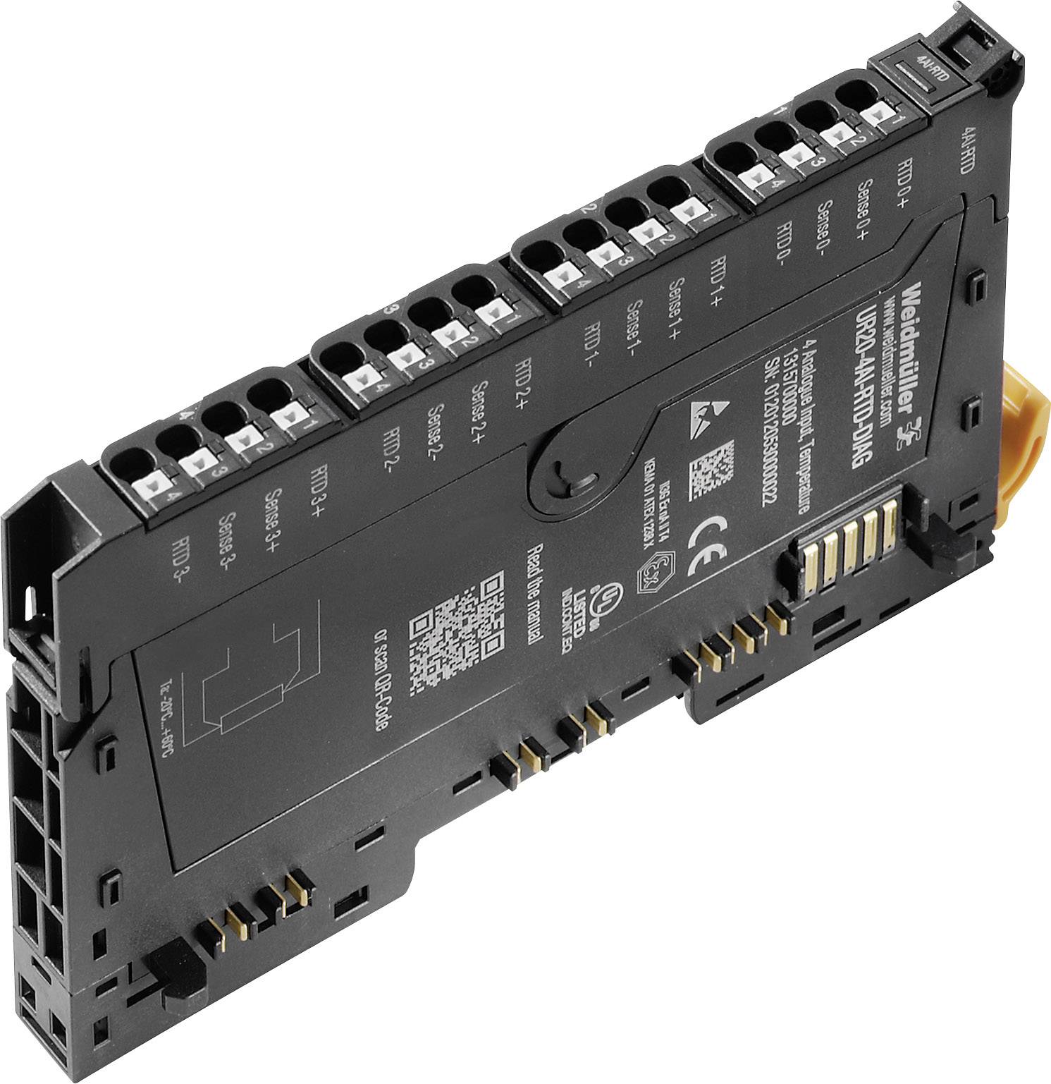 Crni elektronički modul s nekoliko priključnih stezaljki na vrhu, natpisom i stražnjom stranom s pozlaćenim kontaktima s lijeve strane.