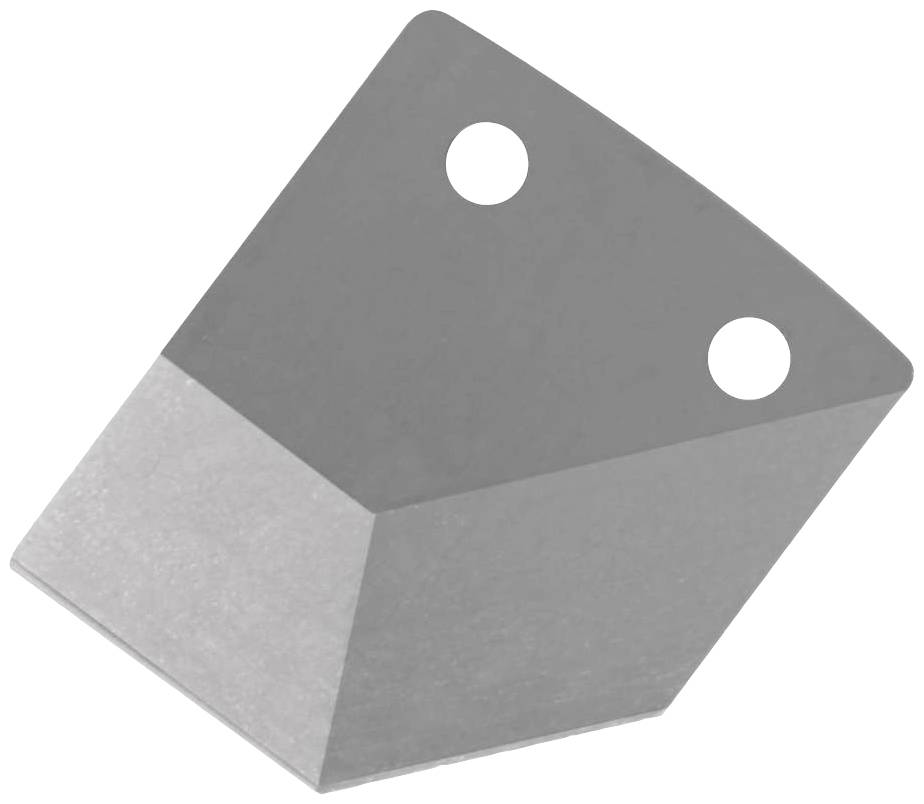 Metalni dio s dva otvora na nagnutoj površini, vjerojatno komponenta industrijske strojne opreme.