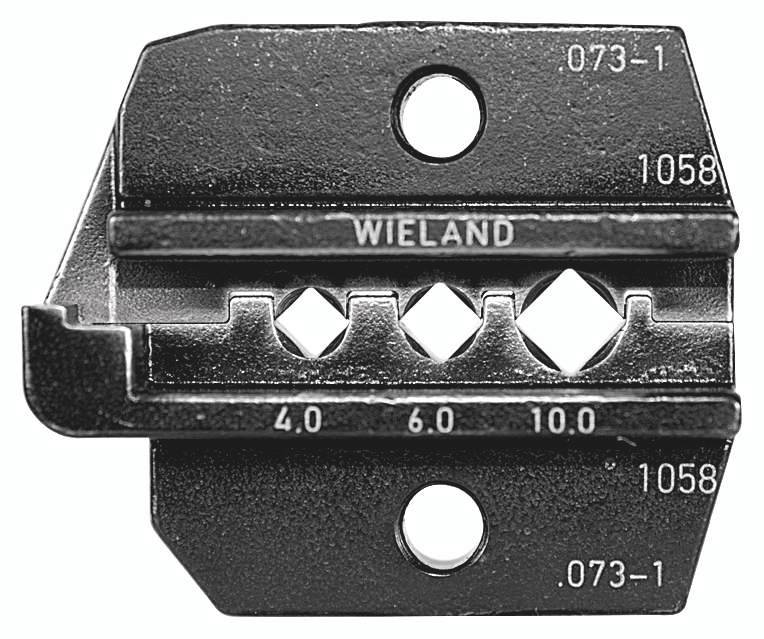 Metalatni alat oznake 'WIELAND' s brojčanim oznakama 4.0, 6.0, 10.0, dva vijčana otvora i glatkom, nazubljenom ivicom.