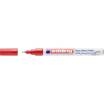 Crveni marker za pisanje Edding s oznakom 'edding' s tekstom 'Staklo, Metal, Plastika' na bijeloj podlozi.