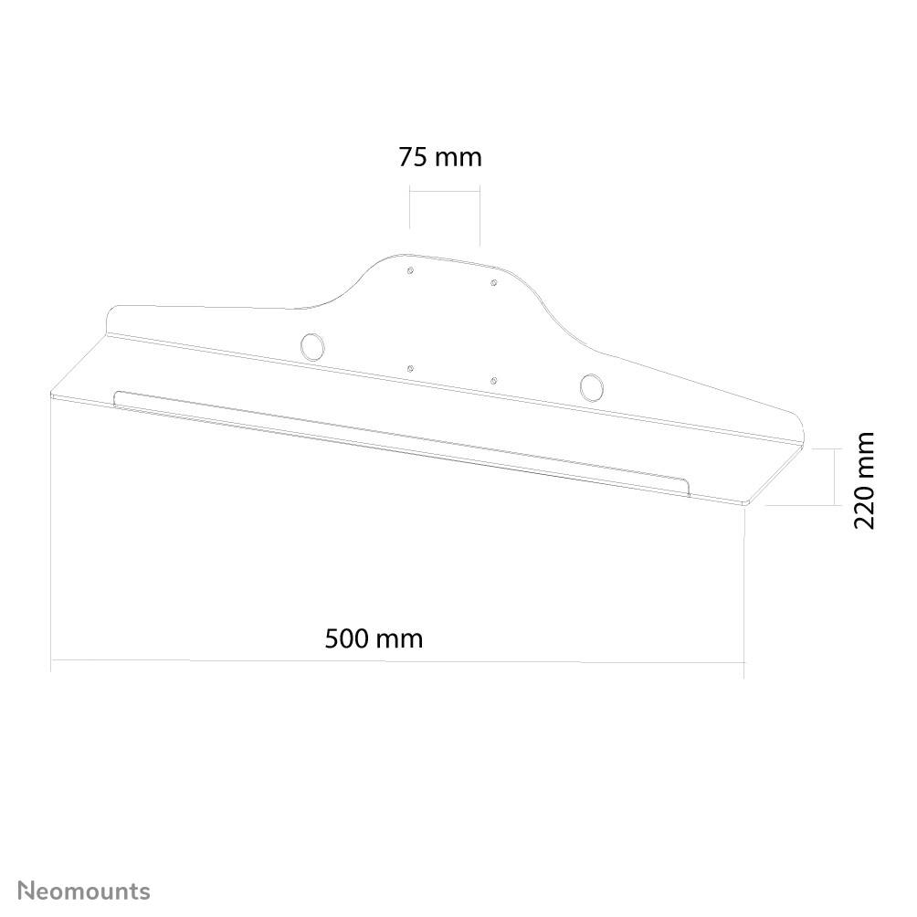 Tehnički nacrt nosača s dimenzijama: širina 500 mm, visina 220 mm, bočni razmak 75 mm. Pogled spreda i sa strane.