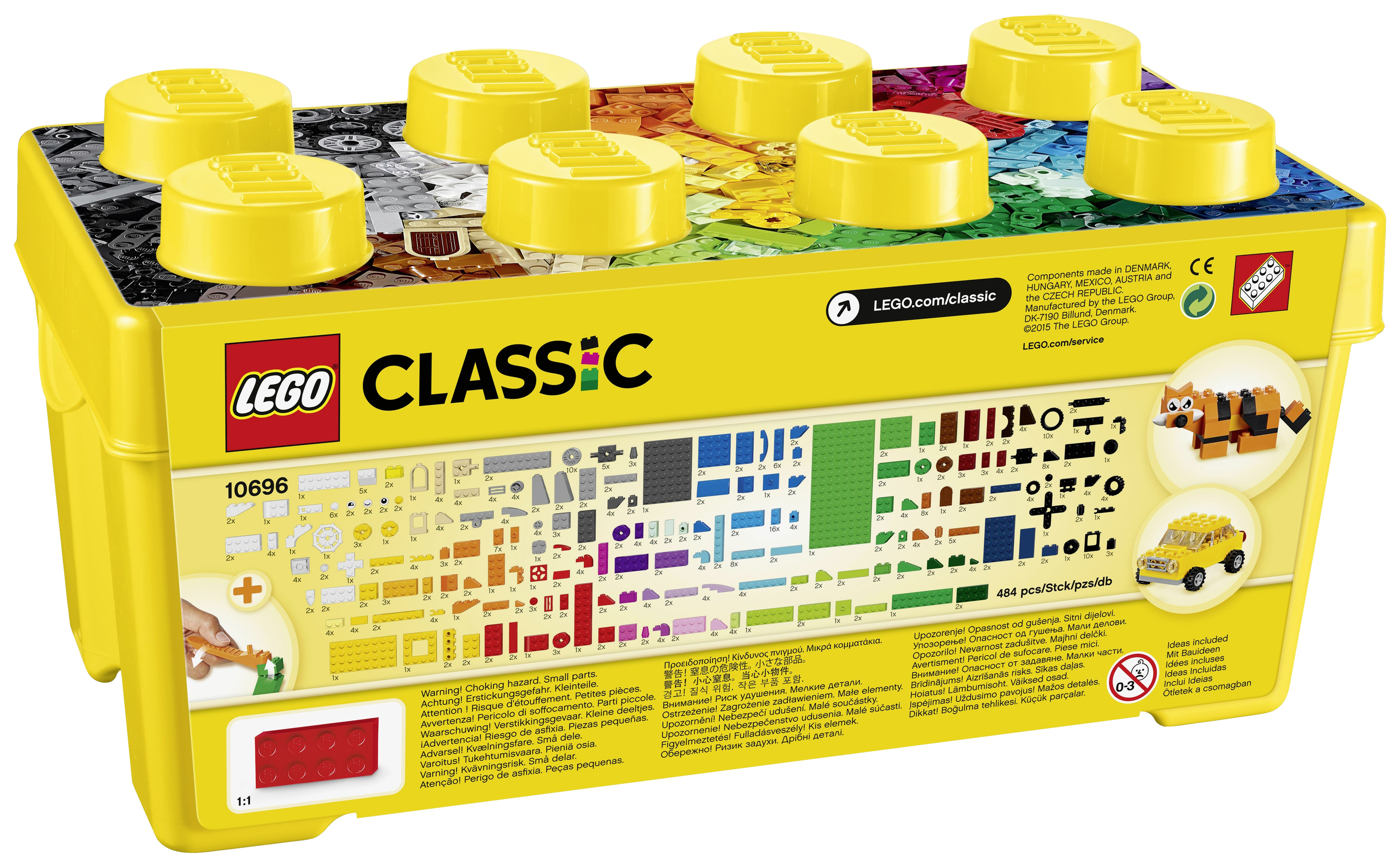 LEGO Classic kutija građevinskih elemenata, sadrži šarene kockice različitih oblika i veličina za kreativne konstrukcije.