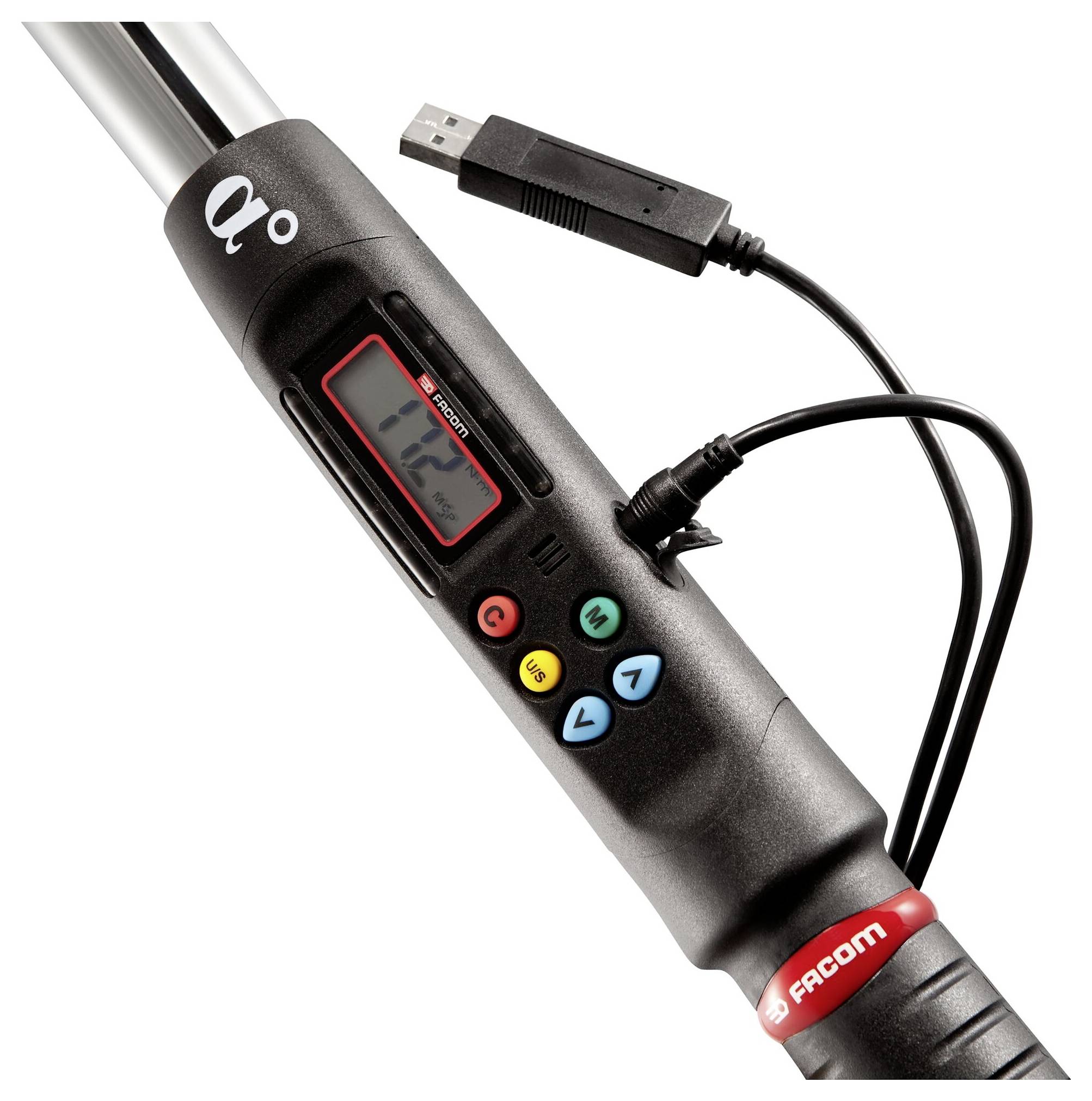 Dinamometrički momentni ključ s displejom i USB priključkom, prikazuje trenutnu vrijednost momenta. Tipke za unos podataka.