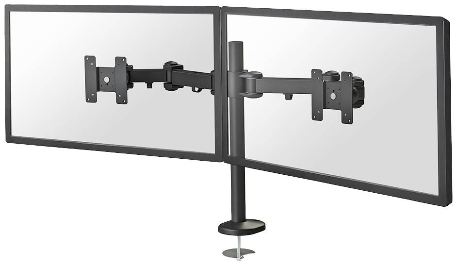 Dva računalna monitora postavljena jedan do drugoga na ručici za okretanje. Svaki monitor se može okretati i naginjati, što je idealno za ergonomski rad.