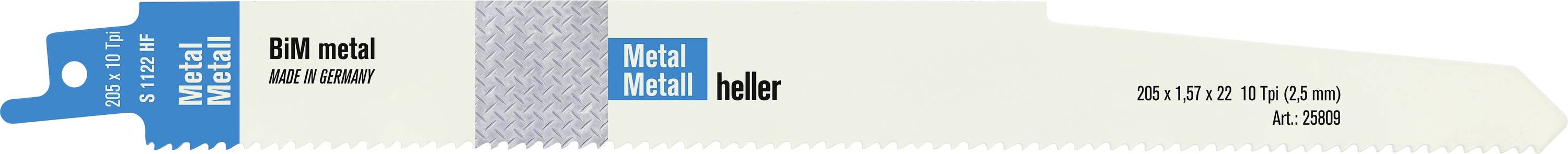 BIM metalna recipročna pila za metal, označena Metal Heller, 205 x 1,57 x 22 TPI (0,25 mm), Art. 25809.