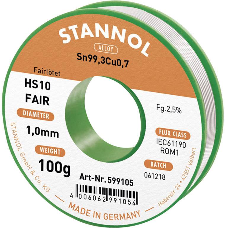 Žica za lemljenje marke Stannol, Sn99,3Cu0,7, promjera 1,0 mm, težine 100 g. Made in Germany. Flux klasa IEC61190 ROM1.