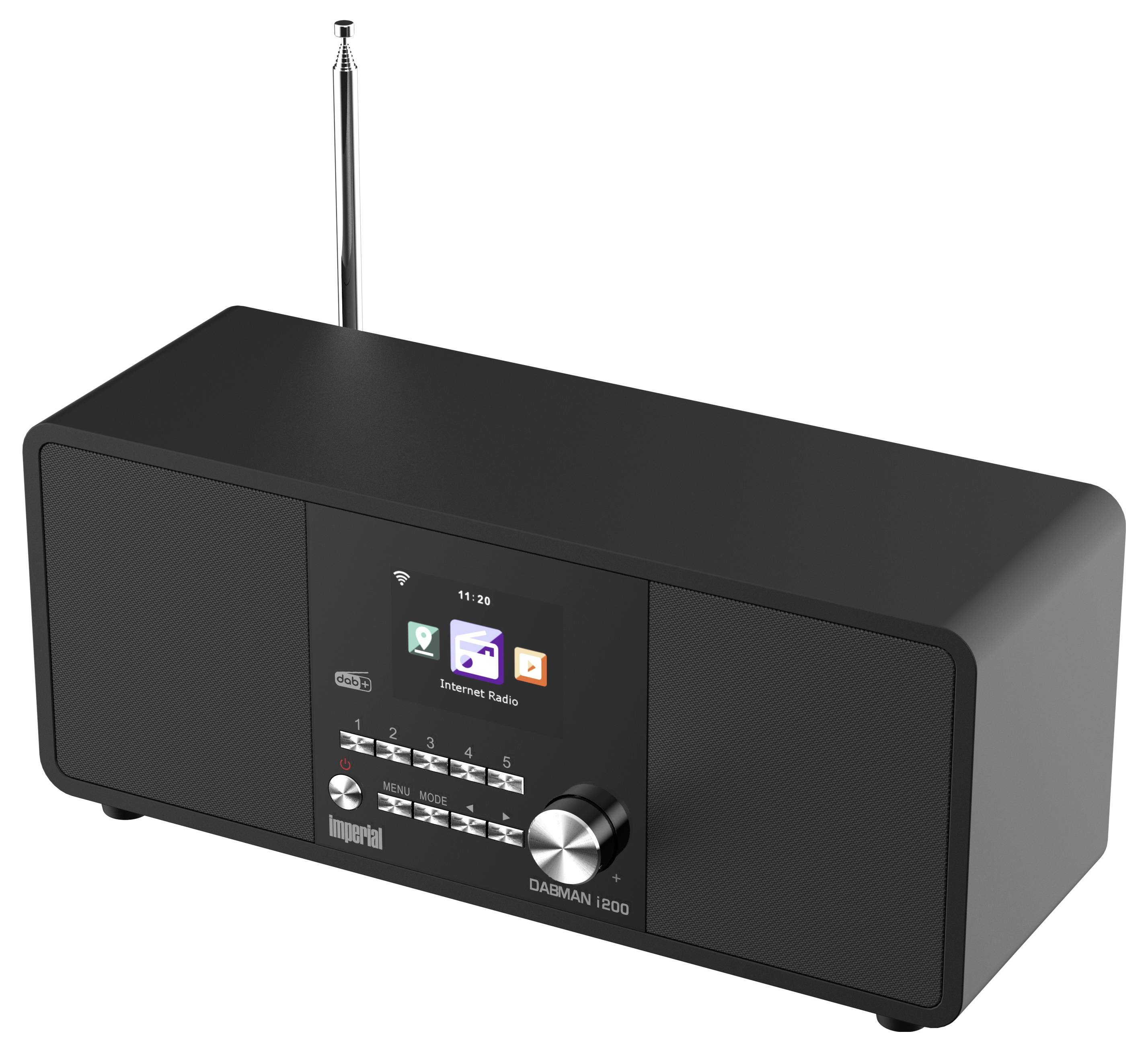 Pogled straga uređaja Imperial Dabman i200 s priključcima za LAN, USB, AUX, Line Out, te prekidačem za uključivanje/isključivanje i priključkom za antenu.