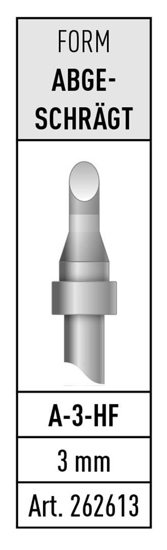 Slika prikazuje zakrivljenu dentalnu burgiju oznake 'A-3-HF', promjera 3 mm. Broj artikla 262613.