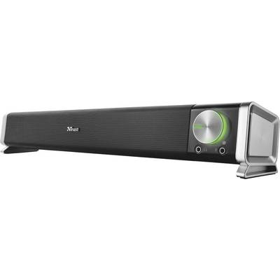Crni bluetooth zvučnik sa srebrnim okretačem glasnoće i zelenom LED indikacijom, s dva priključka na prednjoj strani.