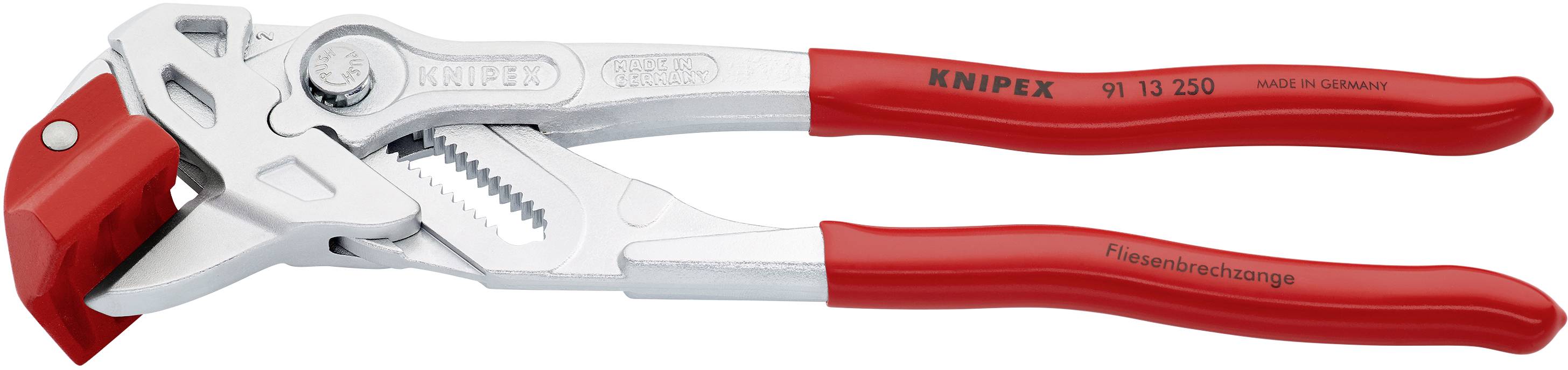Crvene i srebrne KNIPEX-klješti s podesivim mehanizmom hvatanja, pogodne za uhvaćanje i pridržavanje različitih radnih komada.