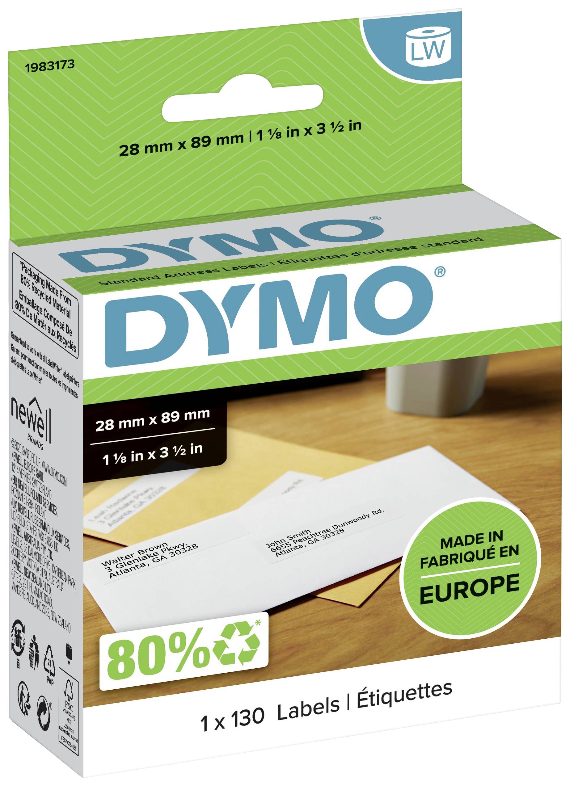 Dymo 1983173 LW étiquettes d'adresse standard pour LabelWriter 28 x 89 mm 1 rouleau de 130 étiquettes - vue 1
