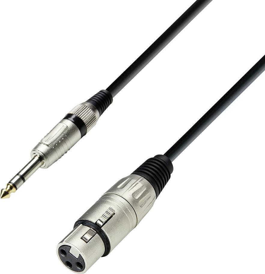 Crni audio kabel s XLR utikačem na jednoj strani i jack utikačem na drugoj, pogodan za audio povezivanje.
