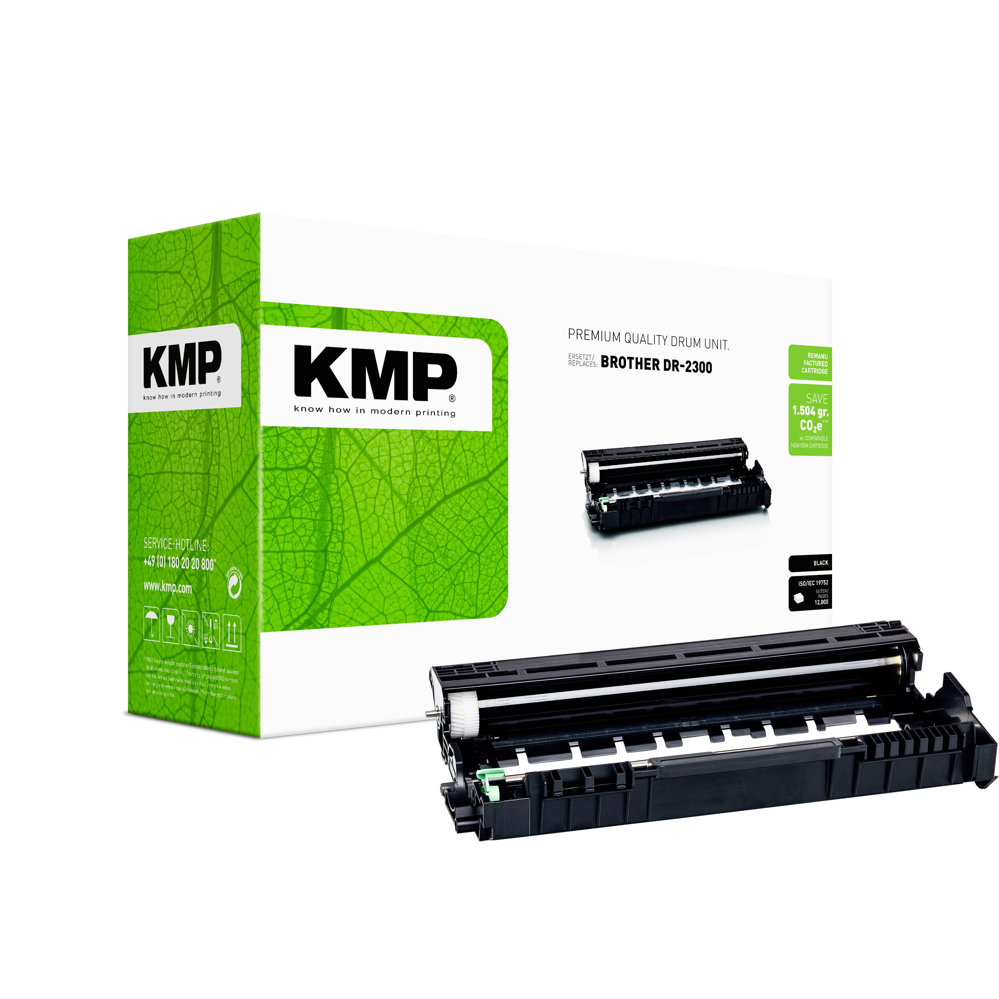 KMP premium kvalitetan bubanj za Brother DR-2300, prikazan s kutijom proizvoda i crnom toner bubnjastom patronom.