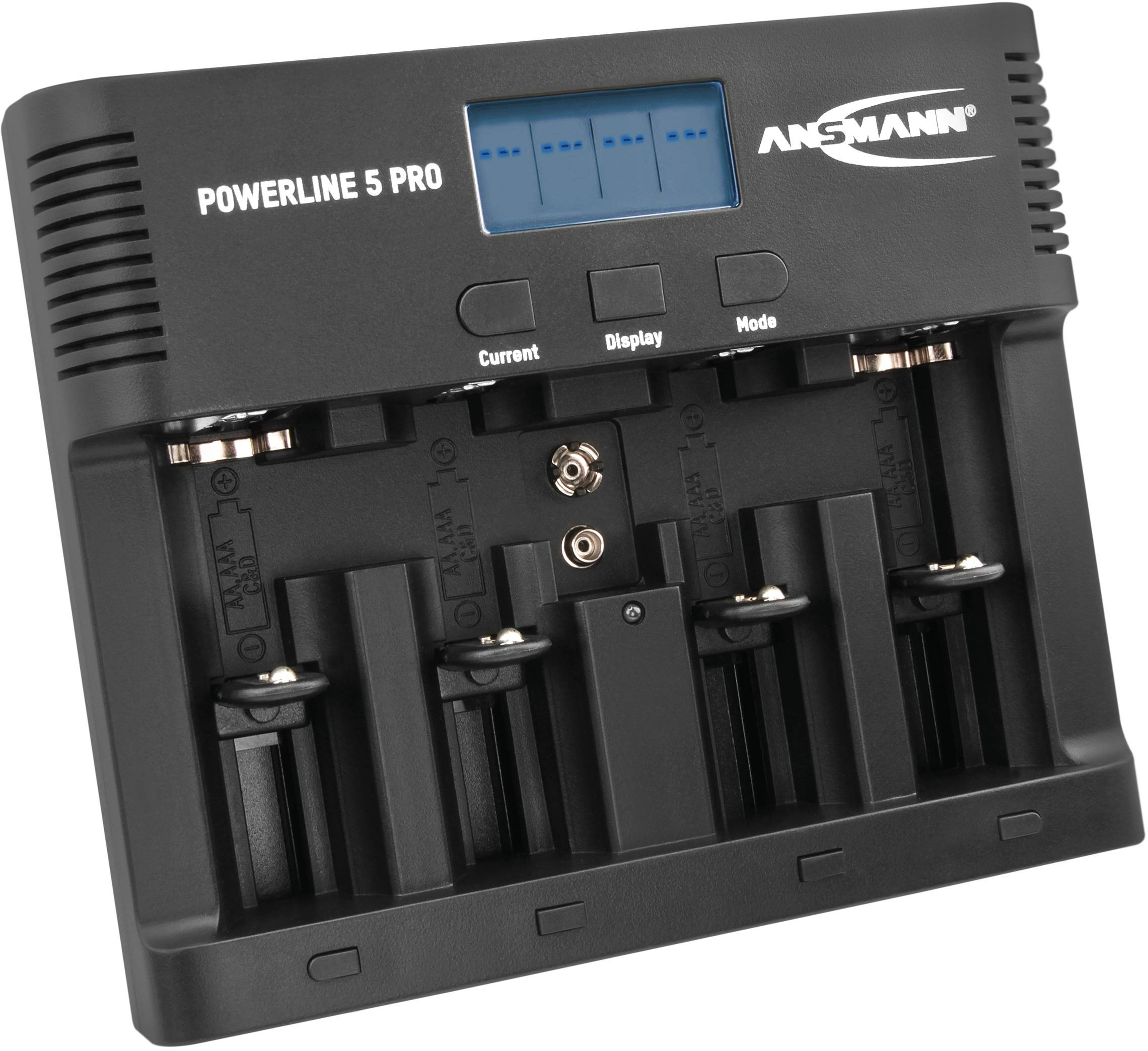 Ansmann Powerline 5 Pro punjač s četiri priključka za punjenje i digitalnim zaslonom. Pogodan za različite vrste baterija.