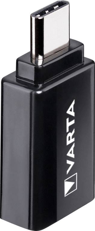 Crni USB-C adapter s natpisom 'Varta' sa strane. Adapter je kompaktan i pravokutan.
