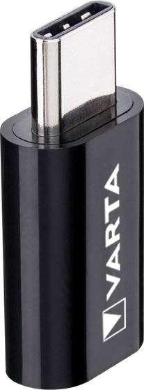 USB-C adapter s crnim kućištem, bočno otisnuto natpisom 'VARTA'.