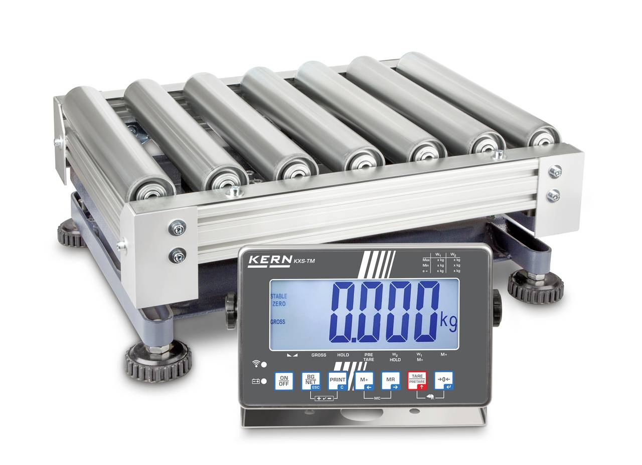 Industrijska vaga s valjkastom platformom, digitalni zaslon prikazuje '0,000 kg'. Podesiva za precizno mjerenje predmeta.