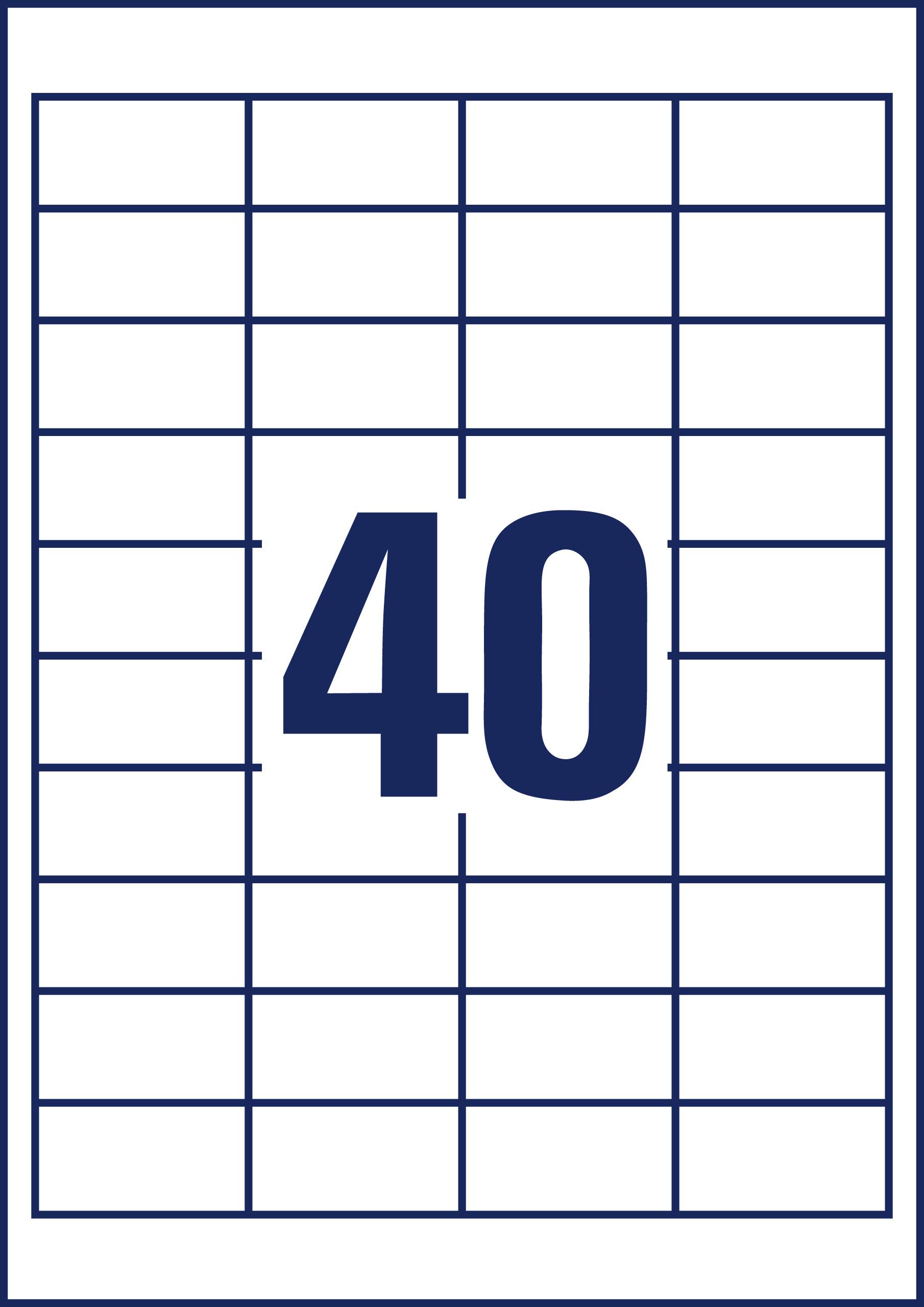 "40" plavom bojom napisan na bijeloj pozadini s rešetkom pravokutnika.