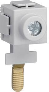 Pravokutni, sivi električni priključak s vidljivom metalnom vezom i vijkom u sredini za potrebe montaže.