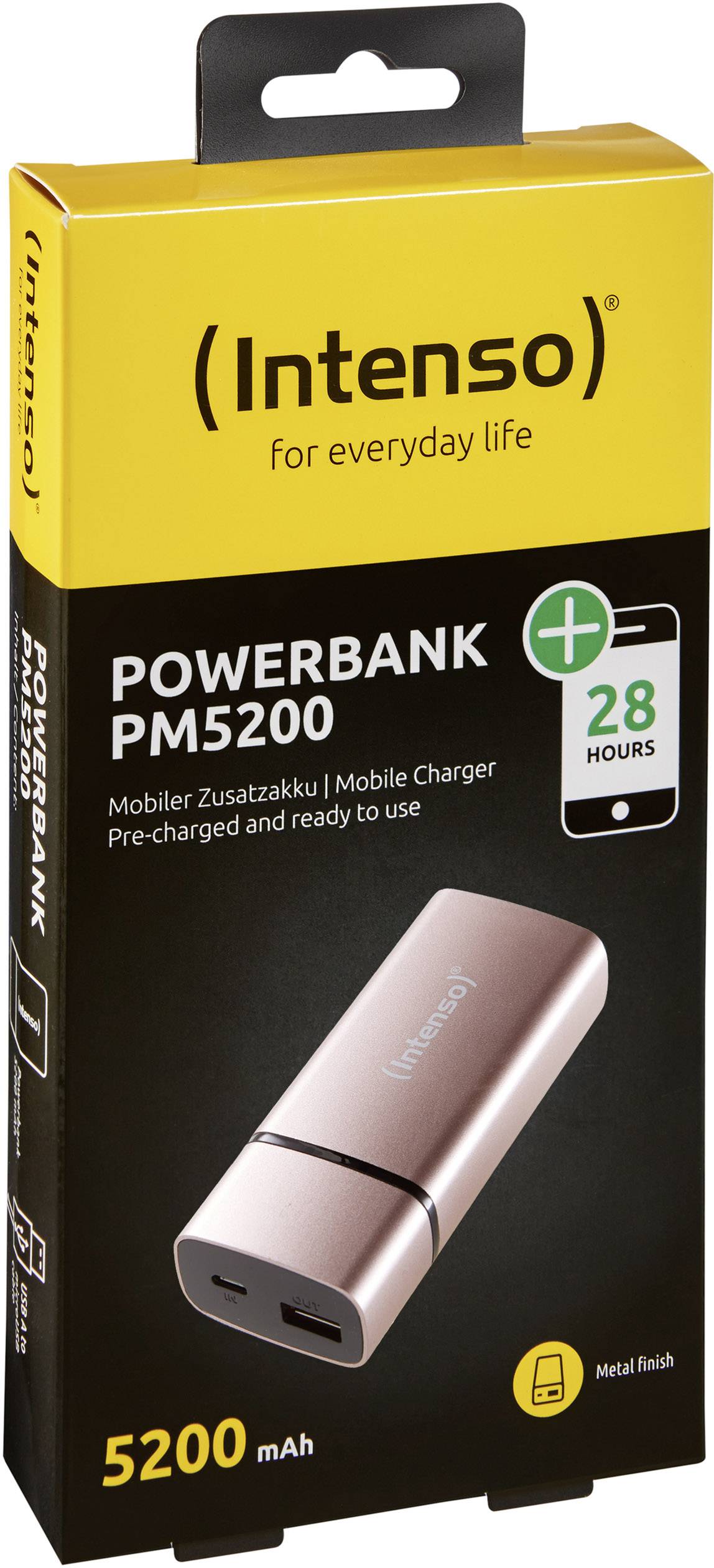 'Intenso' Powerbank PM5200 paket, 5200 mAh, mobilni punjač, unaprijed napunjen, spreman za upotrebu. 28 sati dodatnog kapaciteta baterije.