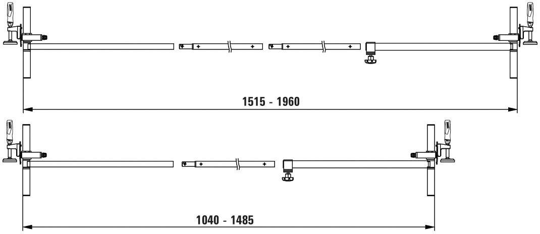 Tehnički nacrt podesive šipke s dimenzijama duljine: gore 1515-1960 mm, dolje 1040-1485 mm.