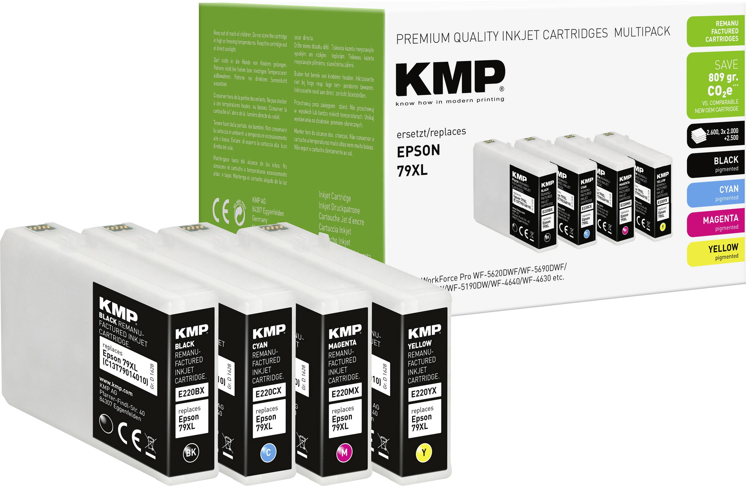 KMP Inktcartridge vervangt Epson 79XL, T7901, T7902, T7903, T7904 Compatibel Combipack Zwart, Cyaan, Magenta, Geel E220VX 1628,4005