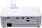 Bijeli projektor straga, prikazuje različite priključke: HDMI, VGA, Audio i USB. Gore su vidljive ventilacijske pukotine.