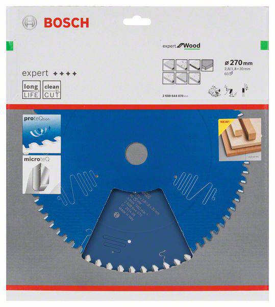 List Bosch za drvo, promjera 270 mm. Koristi 'Expert' tehnologiju za dugotrajnost i čiste rezove.
