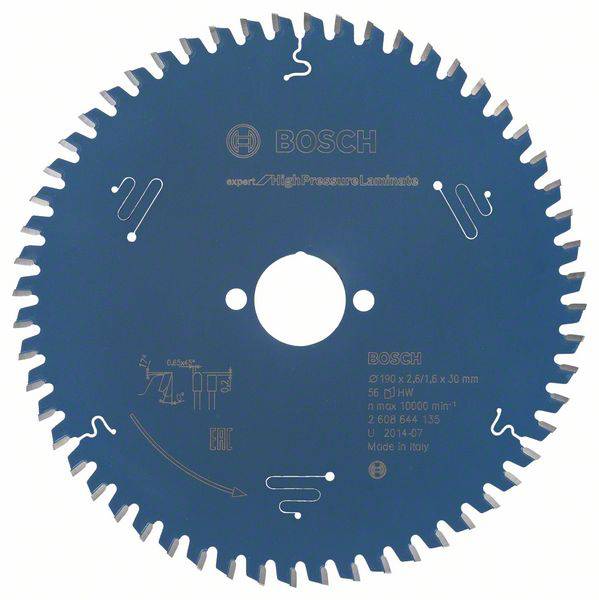 Kružna pila Bosch za visokotlačne laminate s 60 zuba i promjerom od 110 mm, pogodna za precizno rezanje.
