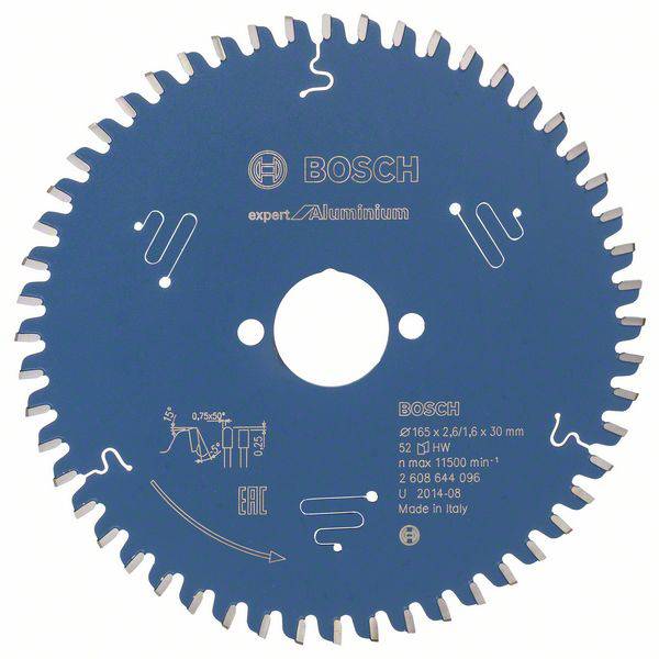 List pile za rezanje metala s metalnim zubima, pogodan za rezanje aluminija, promjera 165 mm, maksimalne brzine vrtnje 11500 min⁻¹, izrađen u Italiji.