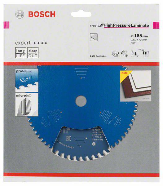 'Bosch Expert' list pile za visokotlačne laminate, promjera 165 mm, plavi. Pogodan za precizne, čiste rezove.