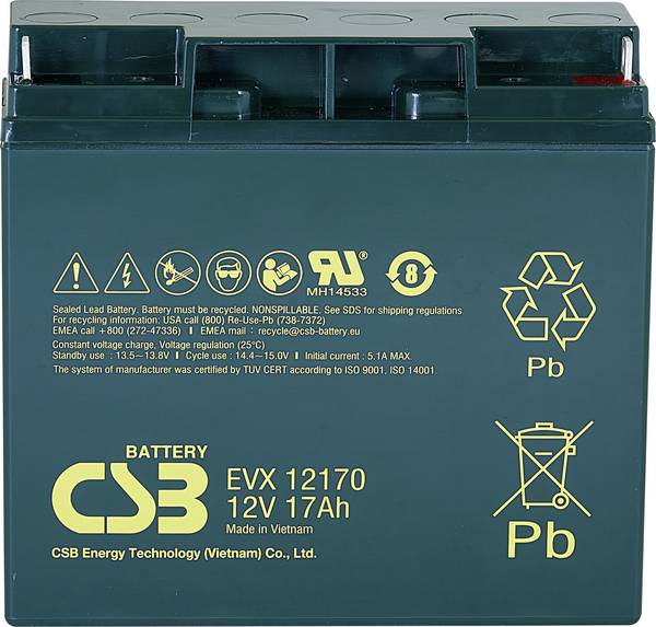 CSB Battery EVX 12170 EVX12170 olovni akumulator 12 V 17 Ah olovno-koprenasti (Š x V x D) 181 x 167 x 76 mm M5 vijčani priključak ciklus postojanosti, bez održavanja, nisko samopražnjenje