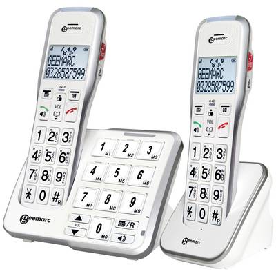 Dva bežična telefona s velikim tipkama i zaslonima, koji prikazuju isti telefonski broj. Idealni za osobe s poteškoćama vida ili sluha.