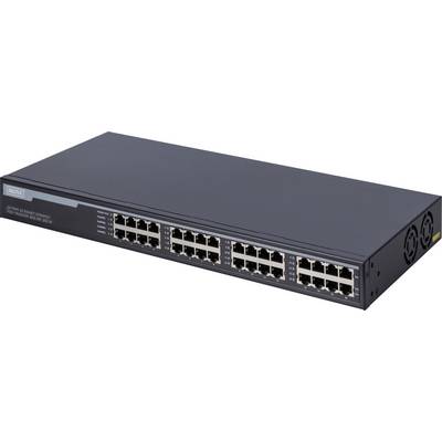 Mrežni preklopnik sa 24 Ethernet priključka. Crno kućište, namijenjen poduzećima ili velikim mrežnim infrastrukturama.
