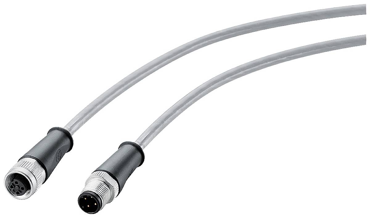 Dva siva cilindarska kabela sa utikačima; jedan s ženskim, drugi s muškim priključkom; koriste se za industrijske primjene.