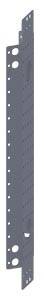 Metalna ploča pravokutnog oblika s nekoliko rupa i uglova, vjerojatno dio građevinskog ili montažnog elementa.
