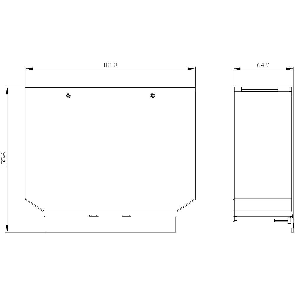 Tehnički nacrt pravokutne kutije s dimenzijama: širina 181,8 cm, visina 155,6 cm, dubina 64,9 cm.