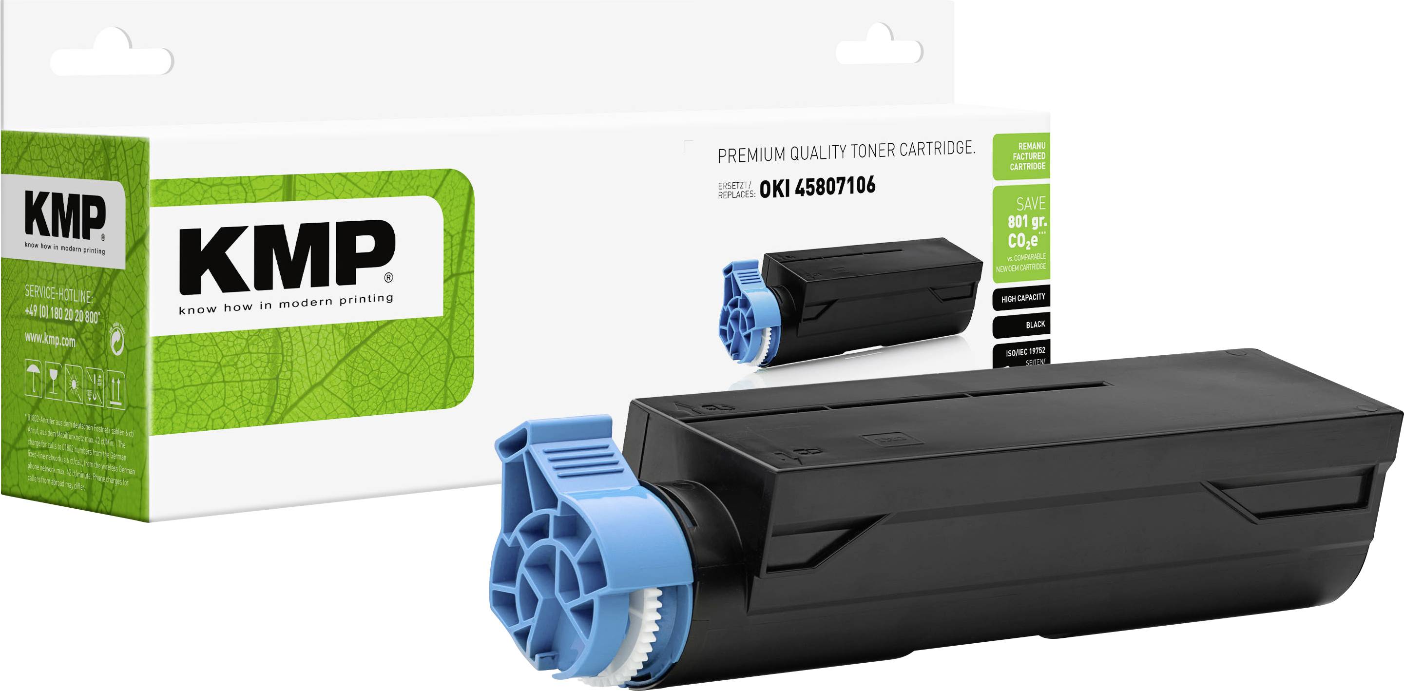 KMP toner kartuša premium kvalitete sa crnom kartušom i plavom završnom kapom na bijeloj pozadini