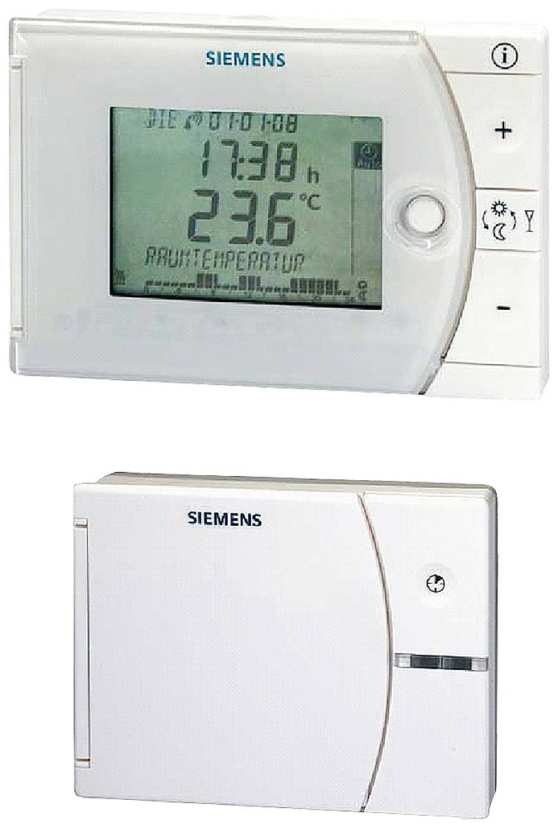 Siemensov regulator grijanja s zaslonom, prikazuje vrijeme '17:38', temperatura '23,6°C'. Tipke za regulaciju temperature i postavke.