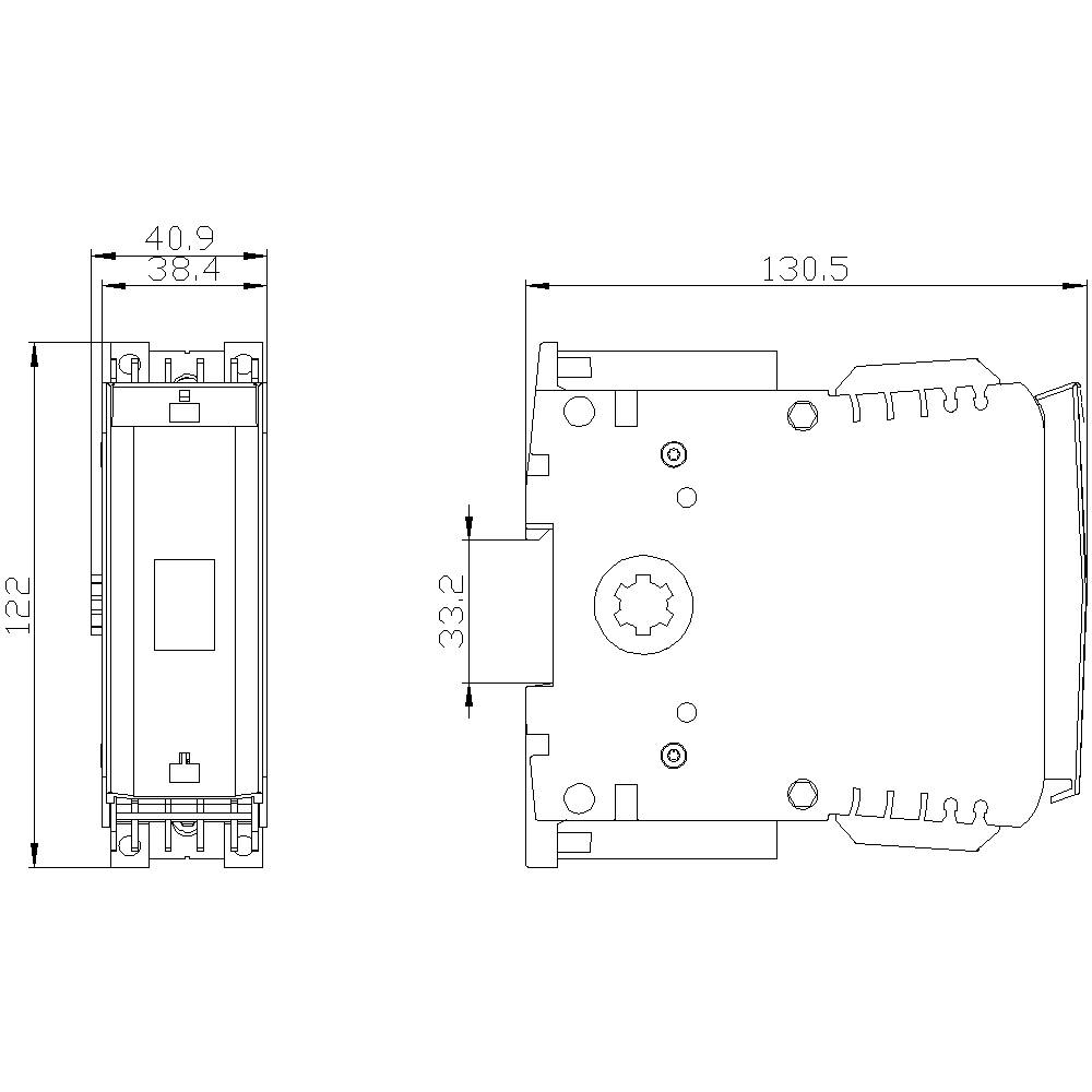 Tehnički nacrt električnog uređaja s dimenzijama 40,9 x 122 mm, detaljan prikaz strukture i prikaz priključaka.