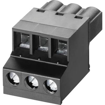 Trostruka crna utična stezaljka s metalnim kontaktima, pogodna za spajanje električnih kabela u elektroničkim uređajima.