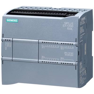 Sivi Siemens SIMATIC S7-1200 kontroler, model SIPLUS S7-1200 RAIL CPU 1214C DC/DC/DC, namijenjen upravljanju industrijskim procesima.