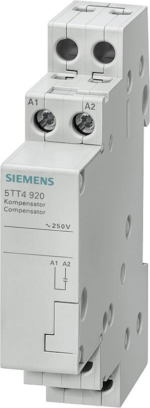 Električki element 'Siemens 5TT4 920 kompenzator', siv, sa vijčanim priključcima za 250V, dvije priključne stezaljke A1 i A2.